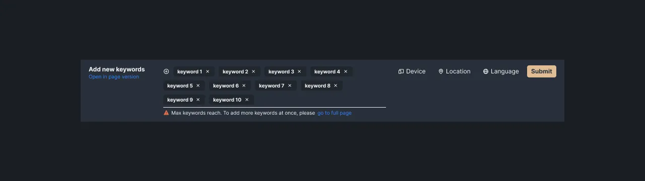 Figure 2 - Entering the keywords to be tracked