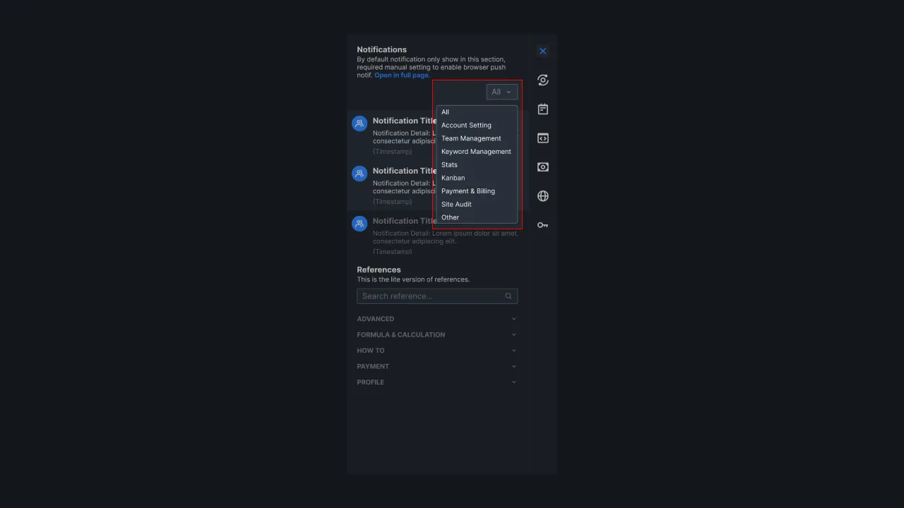 Gambar 2: Filter kategori pada tampilan Quick Notifications