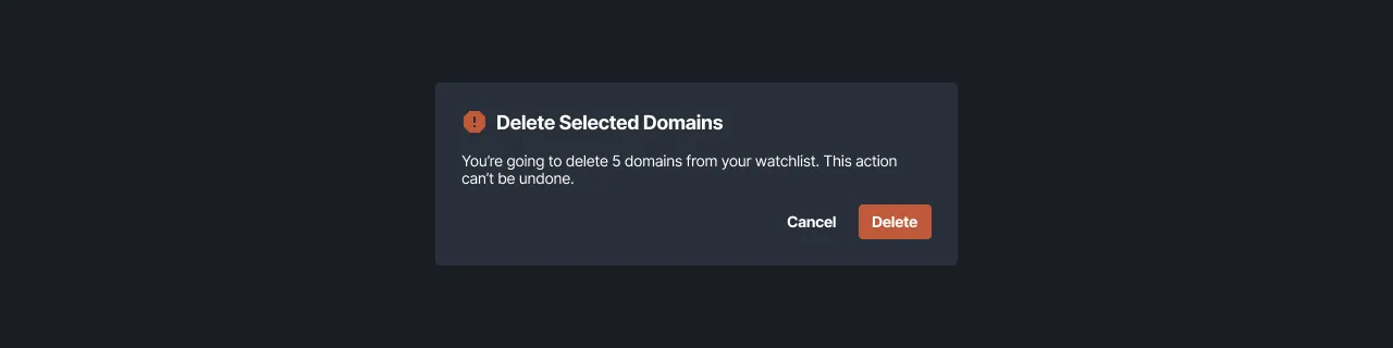 Figure 10: Confirmation message delete data from domain watchlist 