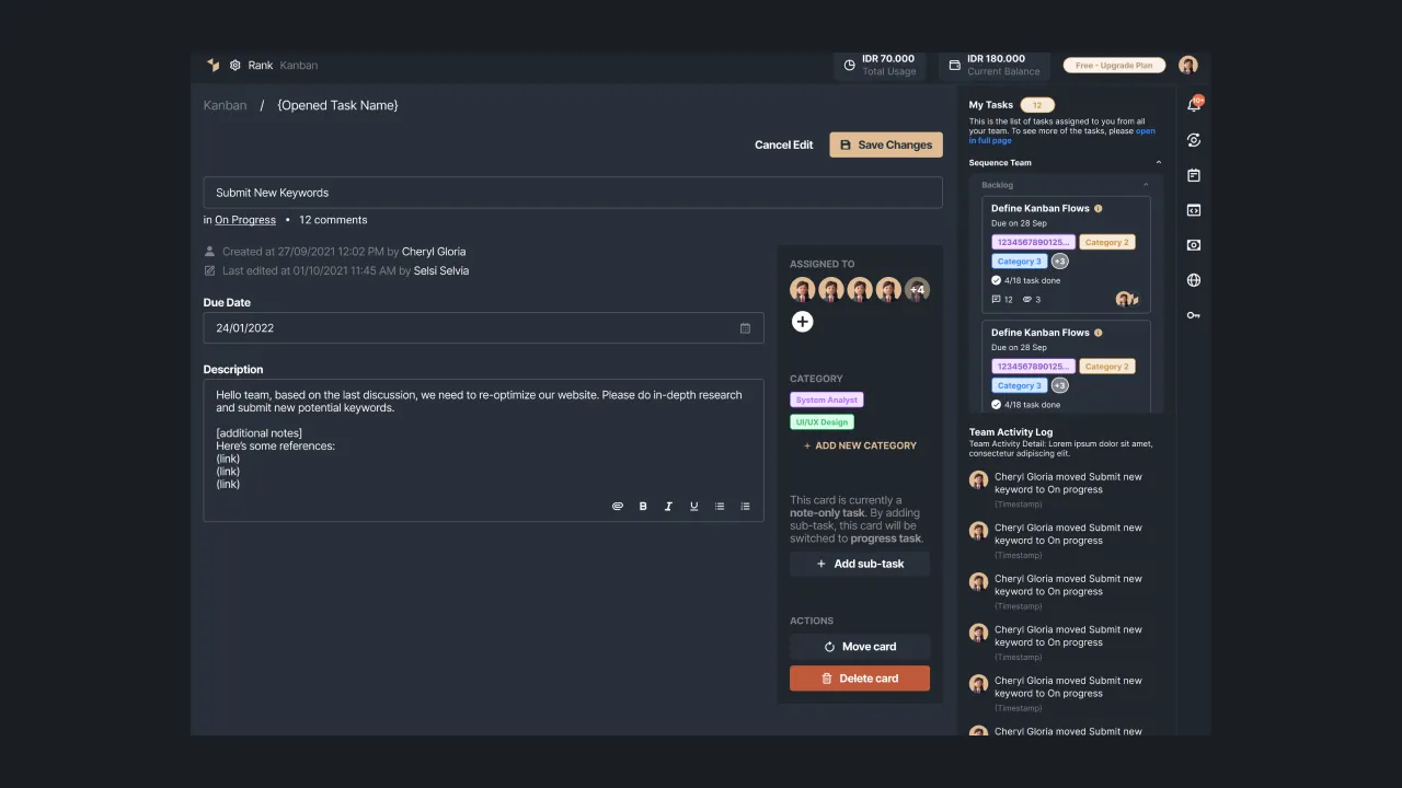 Figure 18 - Task detail edit view