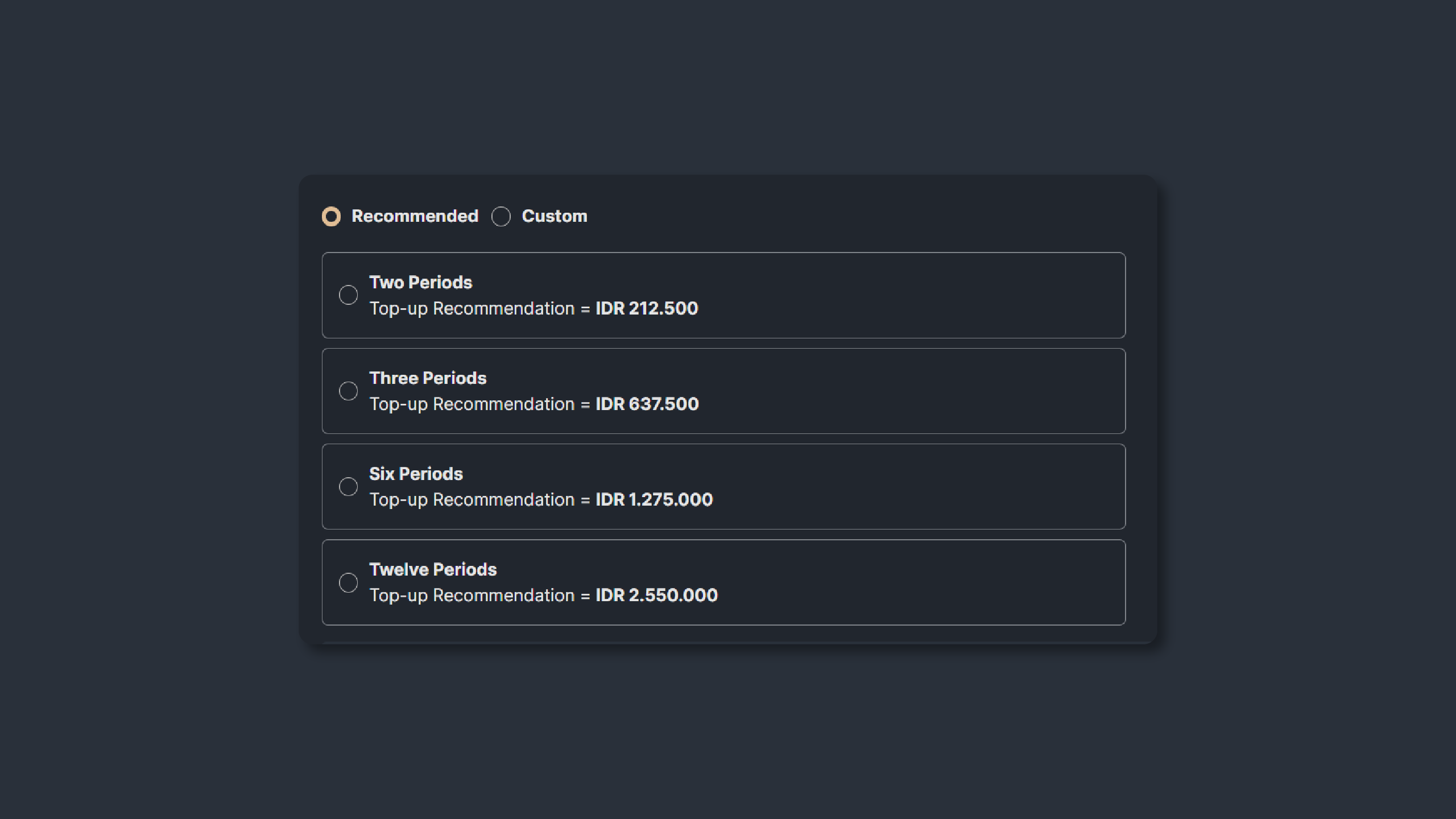 Figure 3: Top-up amount recommendation options