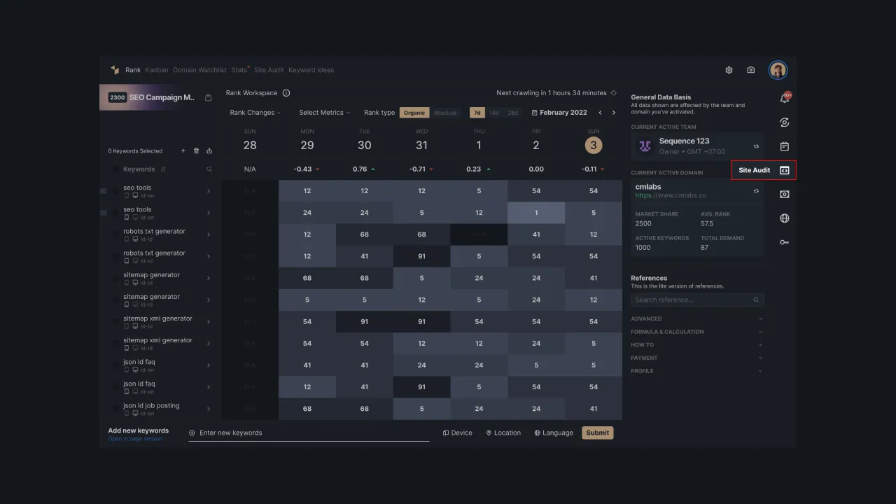 Figure 2 - Site Audit Menu Sidebar