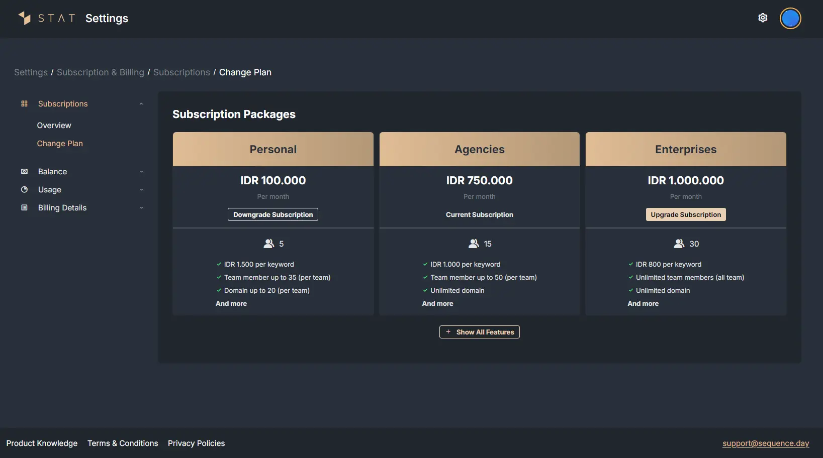 Figure 1: Change Subscription Page