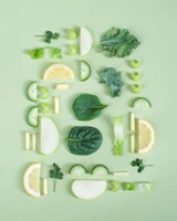 Slices of green fruit and vegetables