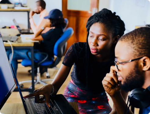 Persons analysing data over a computer