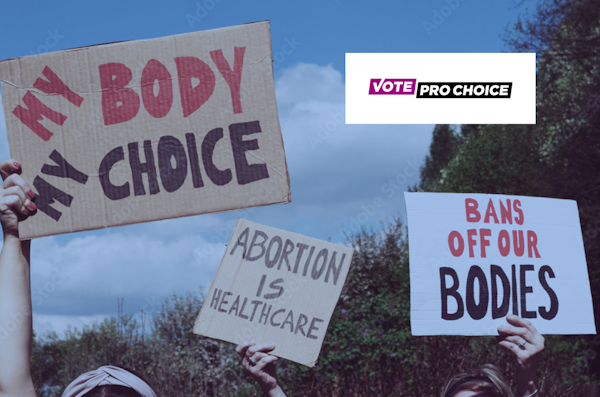 Photo of protestors holding up "pro-choice" signs