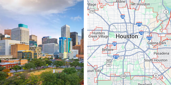 Houston skyline and map
