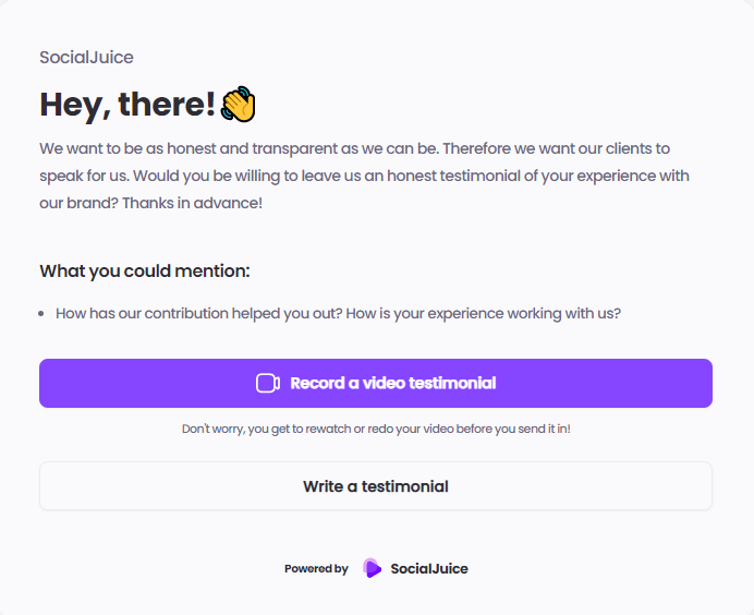 Collecting customer reviews with SocialJuice.io