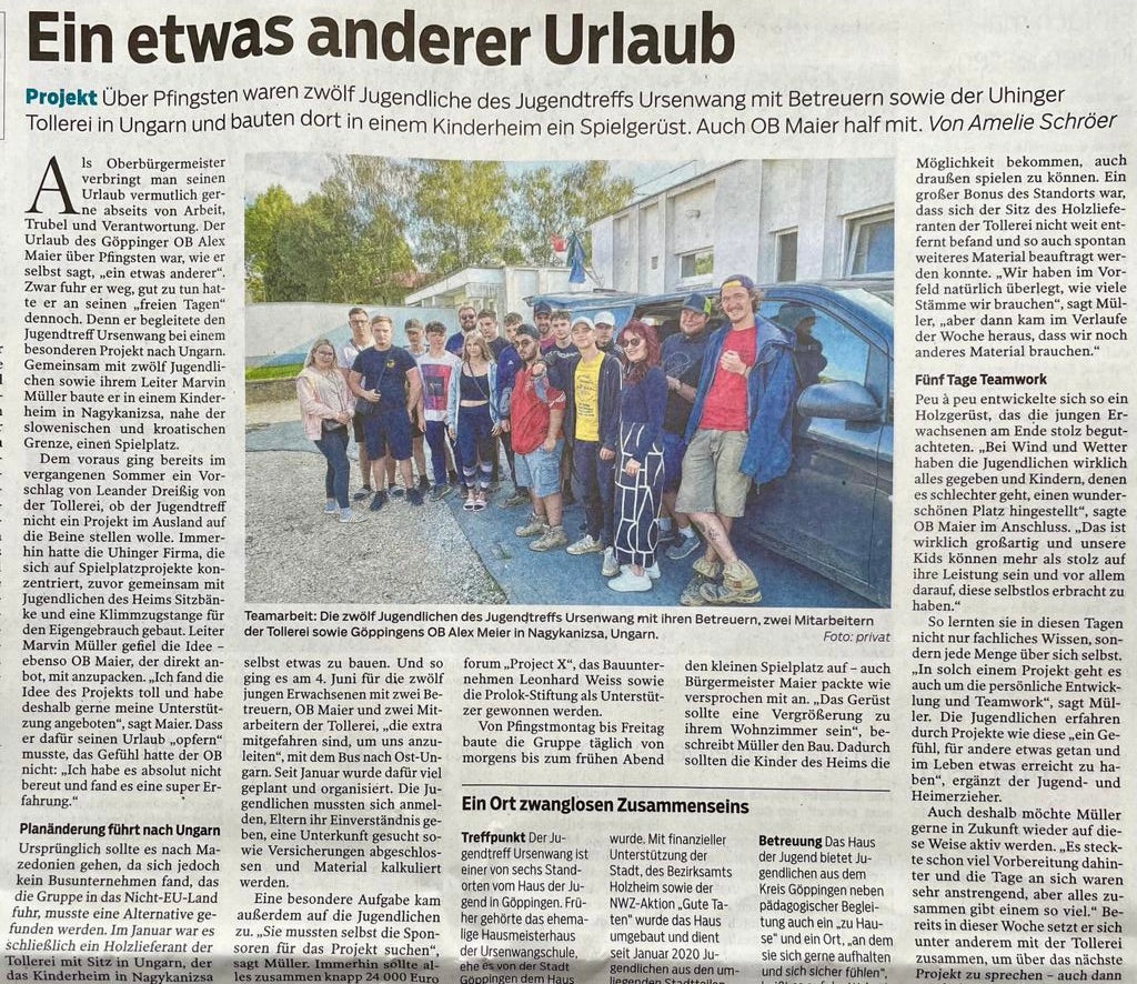 tollerei Zeitungsartikel Ein etwas anderer Urlaub in der Neuen Württembergischen Zeitung