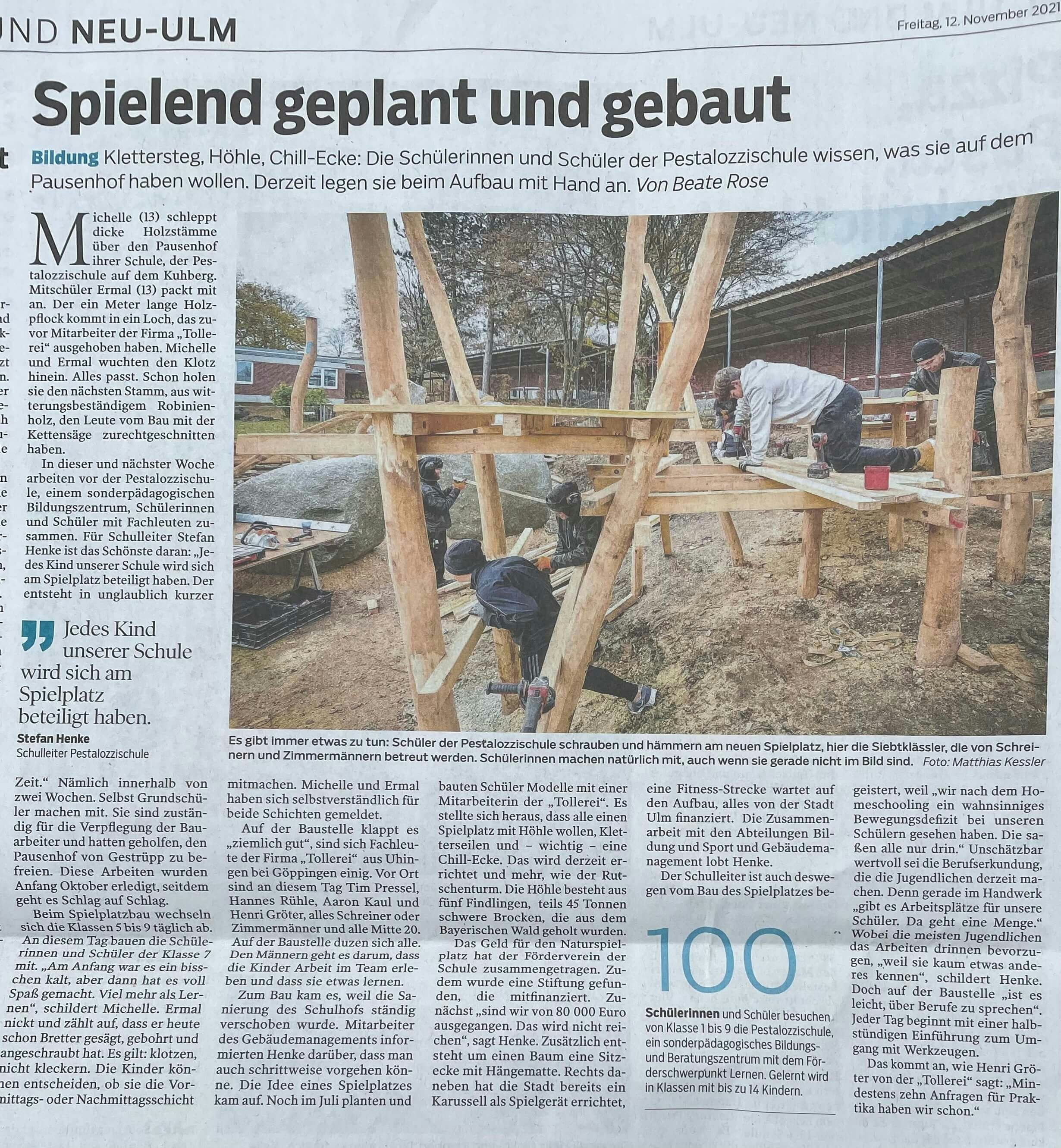 tollerei Zeitungsartikel Spielend geplant und gebaut in der Neuen Württembergischen Zeitung