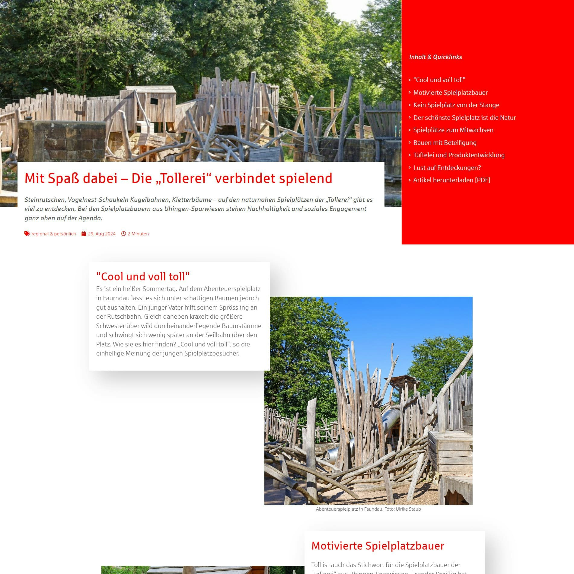 tollerei Zeitungsartikel Mit Spaß dabei – Die „Tollerei“ verbindet spielend in dem Prisma Magazin