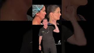 Woman pre and post facelift surgery and doctor