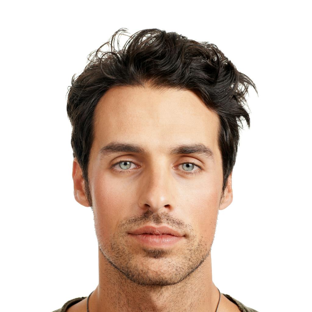 Man with clear green eyes and brown hair