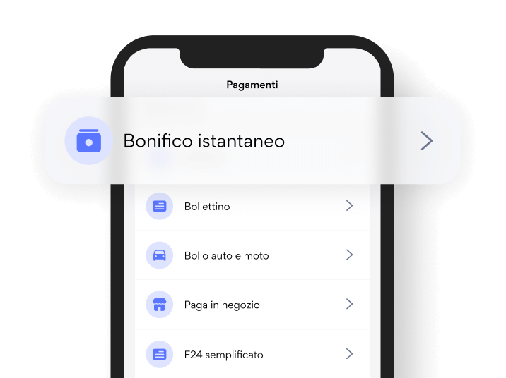 Schermata HYPE con opzione di bonifico istantaneo