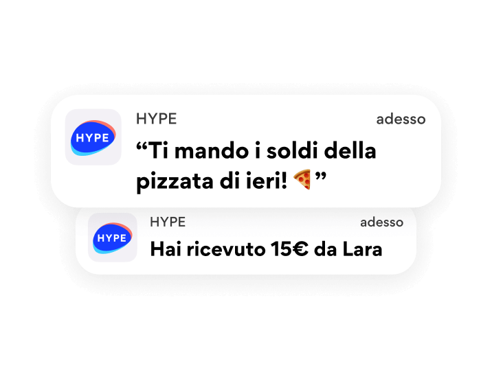 Notifiche HYPE minori di invio e ricezione denaro nell’app