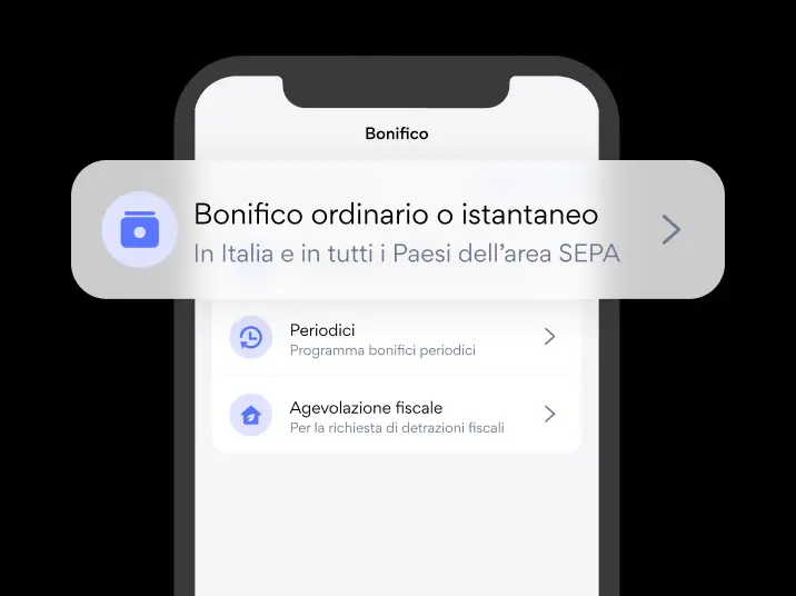 Schermata Hype con opzione di bonifico istantaneo o ordinario