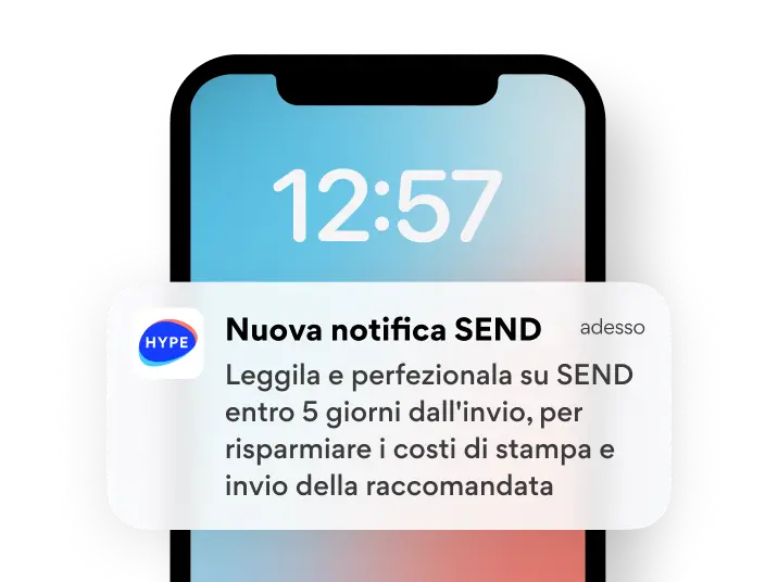 Notifica digitale SEND visualizzata su smartphone HYPE