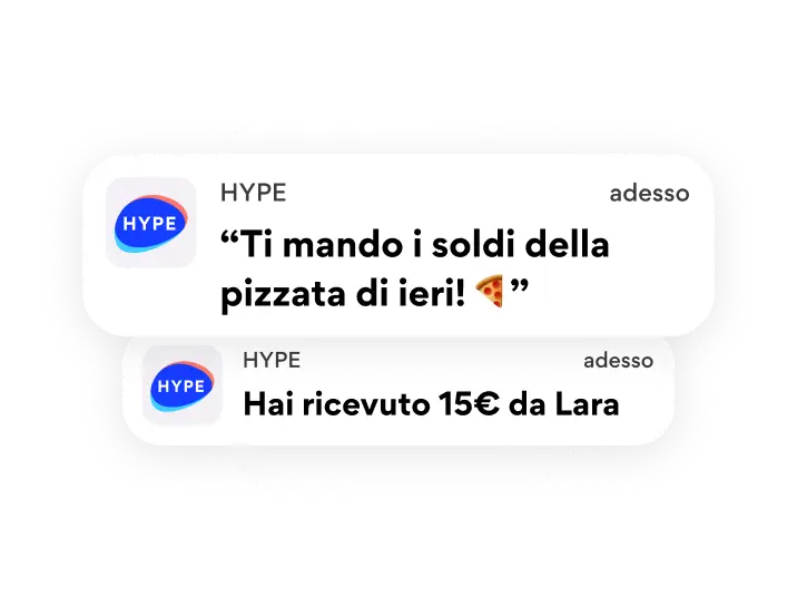 Notifiche HYPE di invio e ricezione denaro