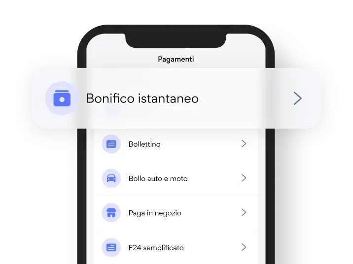 Schermata HYPE con opzione di bonifico istantaneo