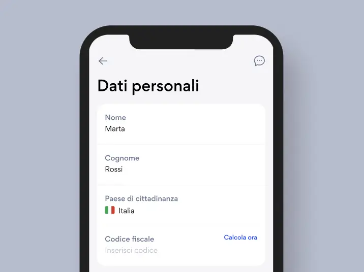 Inserimento dati personali per onboarding Hype