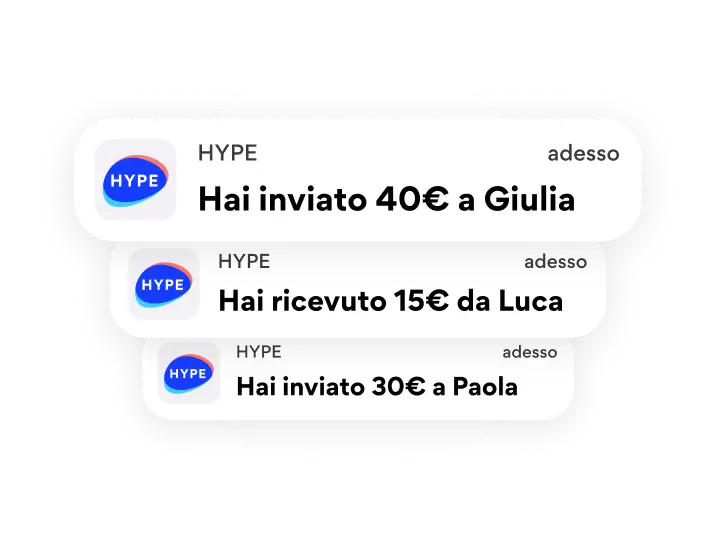 Notifiche Hype di invio e ricezione denaro