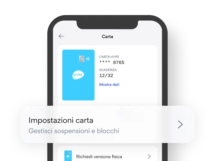 Gestione carta virtuale Hype