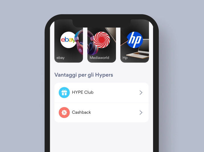 schermata HYPE per accedere alla sezione cashback