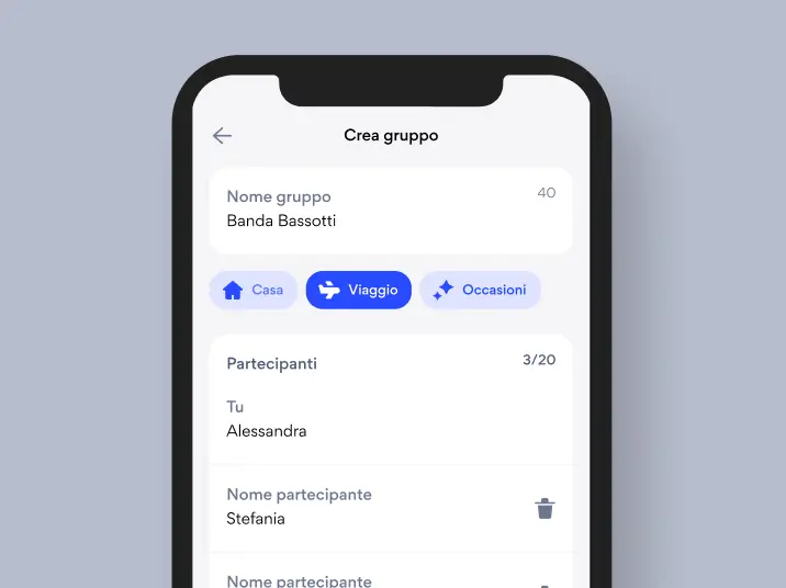 Schermata splithype per la creazione del gruppo