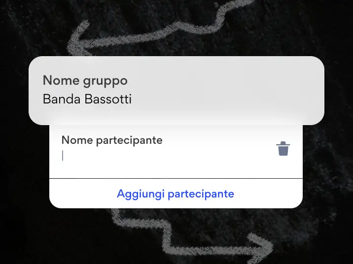 schermata app sulla fuzionalità splithype per creare un gruppo