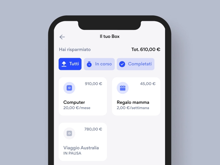schermata risparmi dei diversi progetti