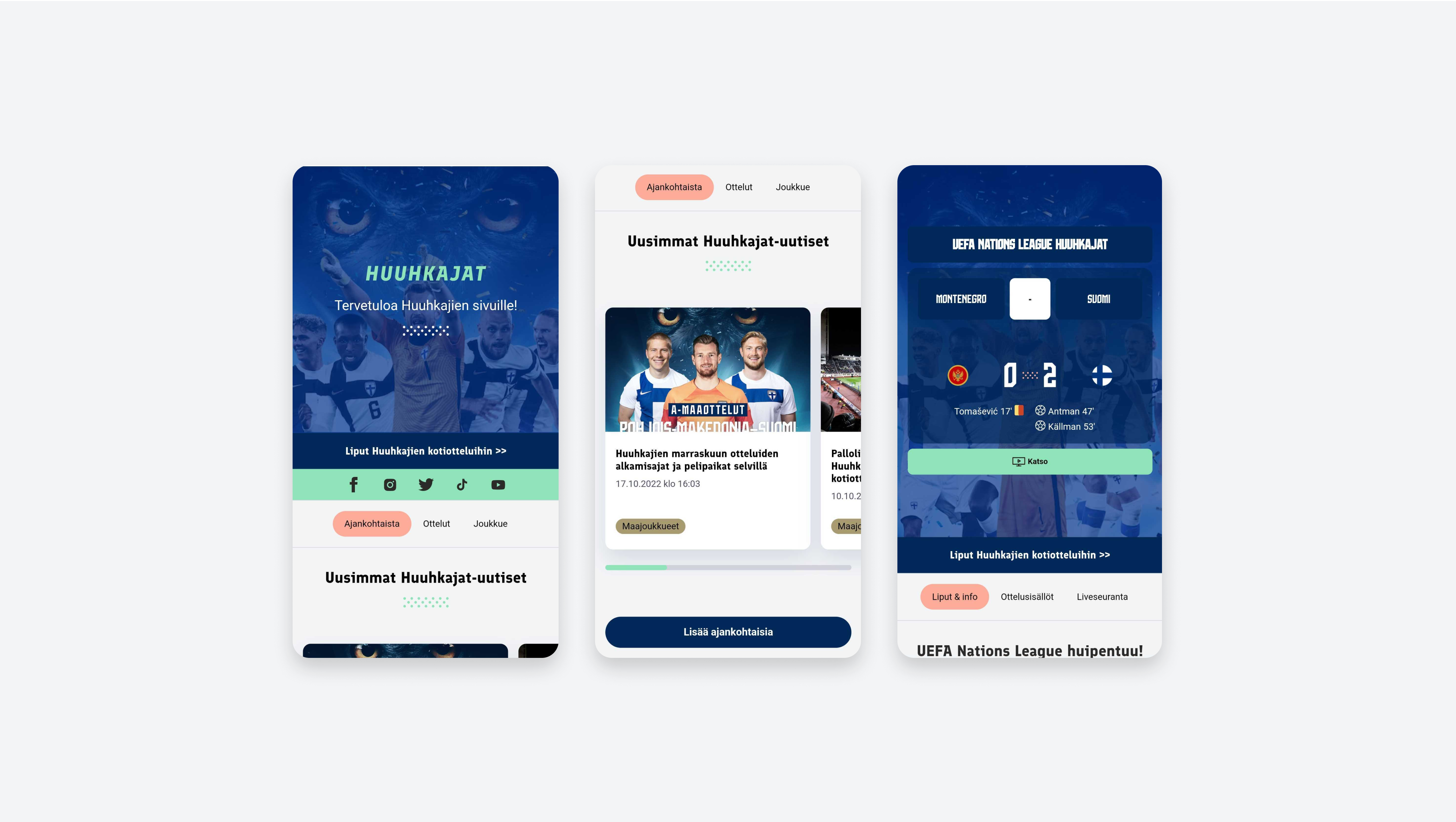 mobile phone mockups of Palloliitto website