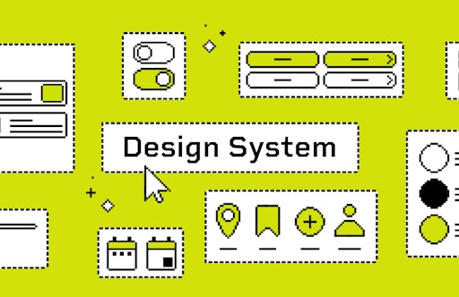 Pikseligrafiikkakuva jossa Design Systemin komponentteja kuvituksena