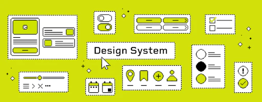 Pikseligrafiikkakuva jossa Design Systemin komponentteja kuvituksena
