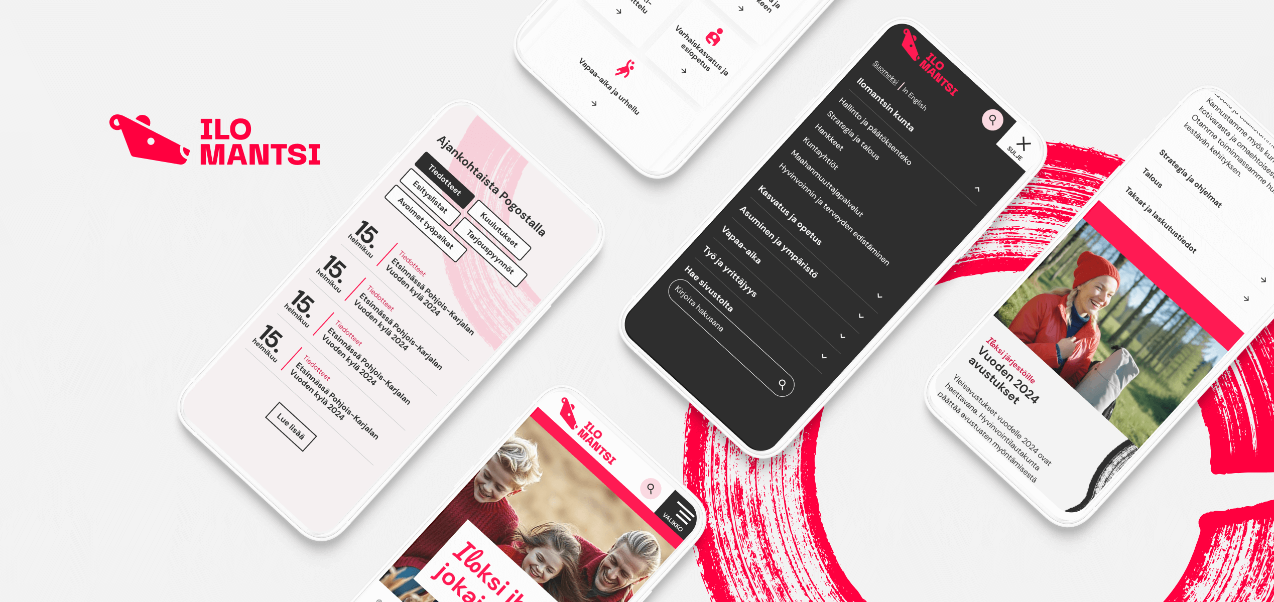 mobile screenshots of the new website