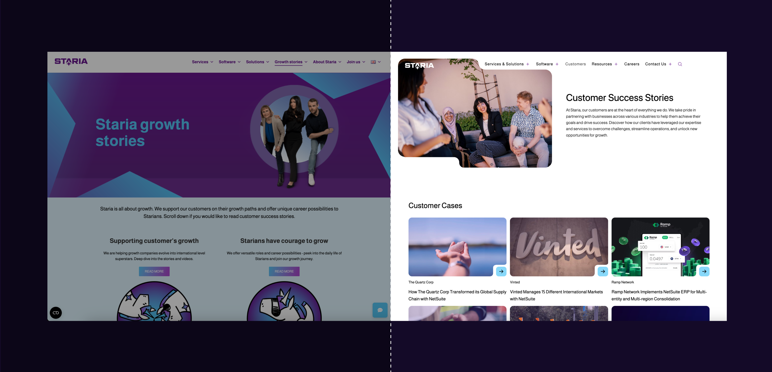Staria's website before and after the redesign