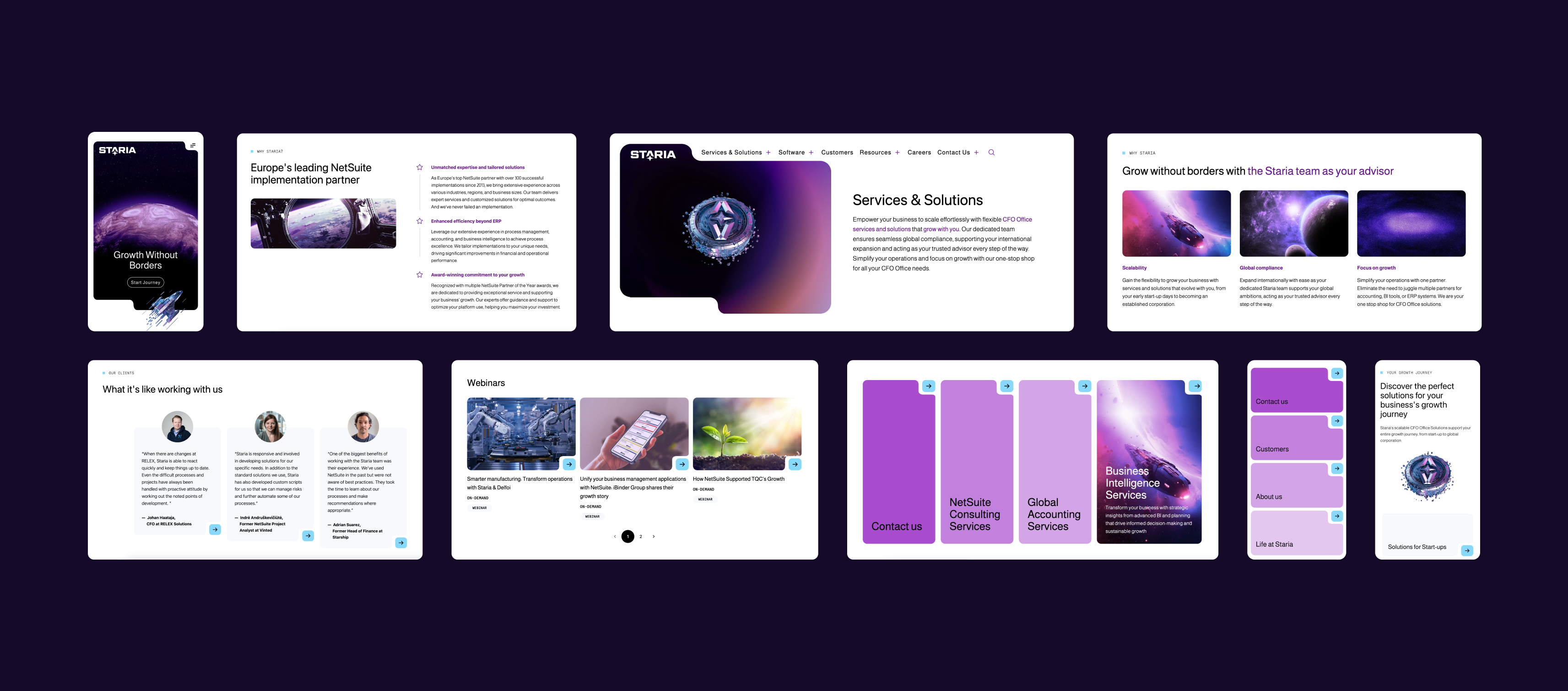 Components of Staria's new website.