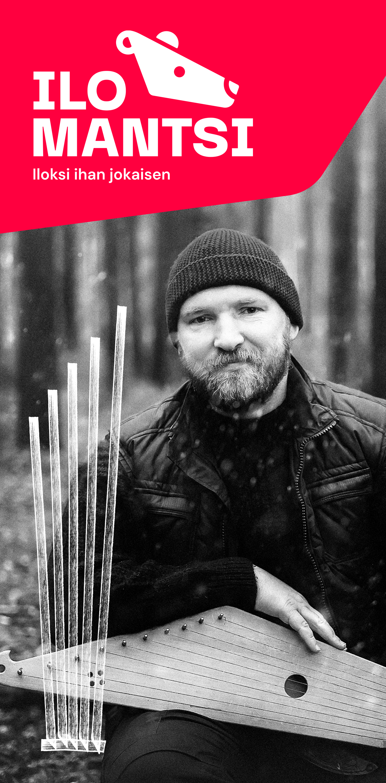 Mainoskuva miehestä, jolla kantele