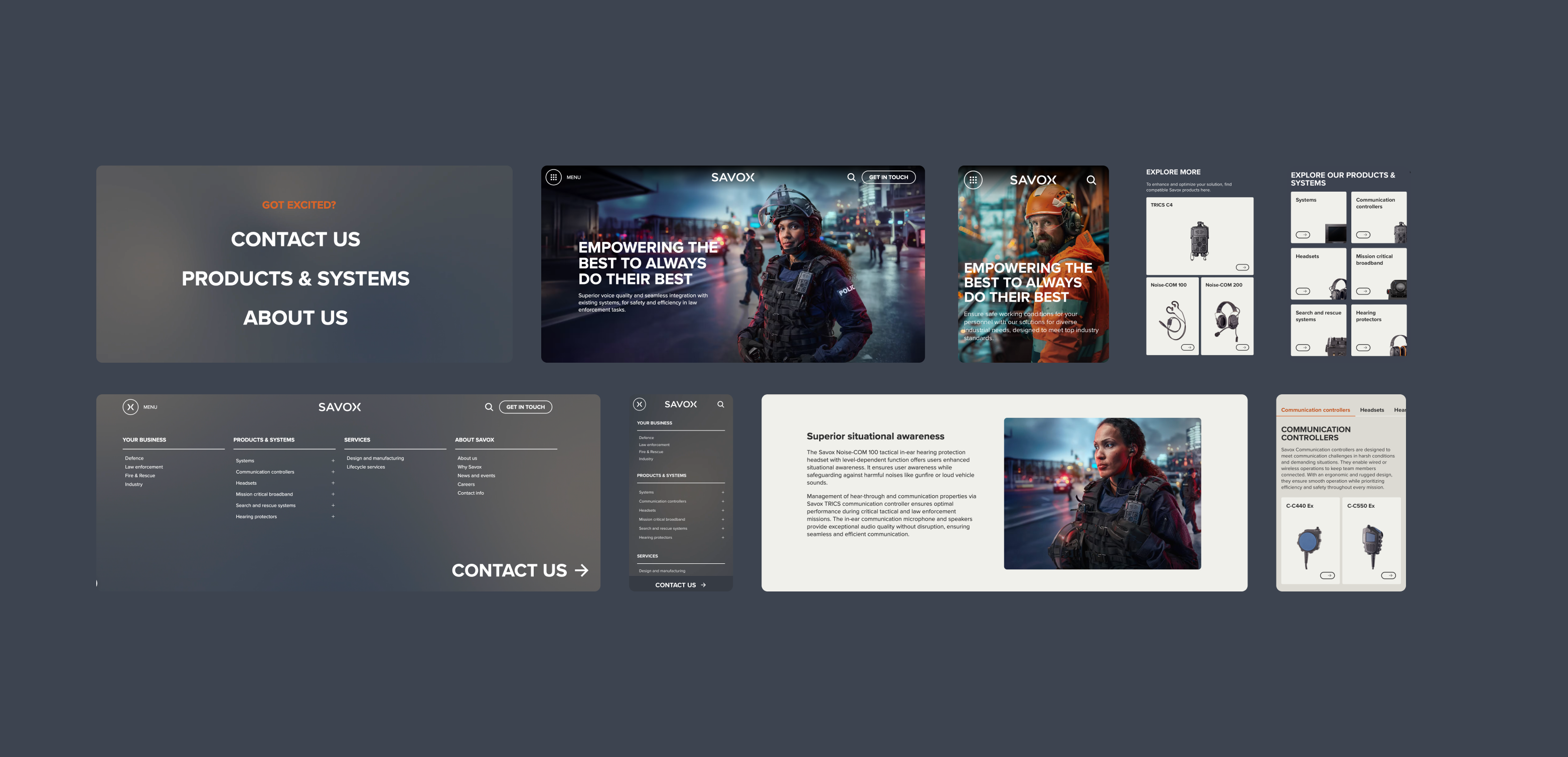 Various components of the Savox website.