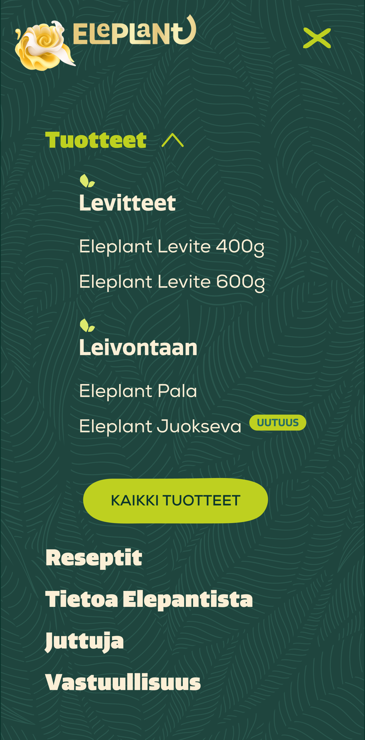Uudistettu verkkopalvelun mobiilivalikko