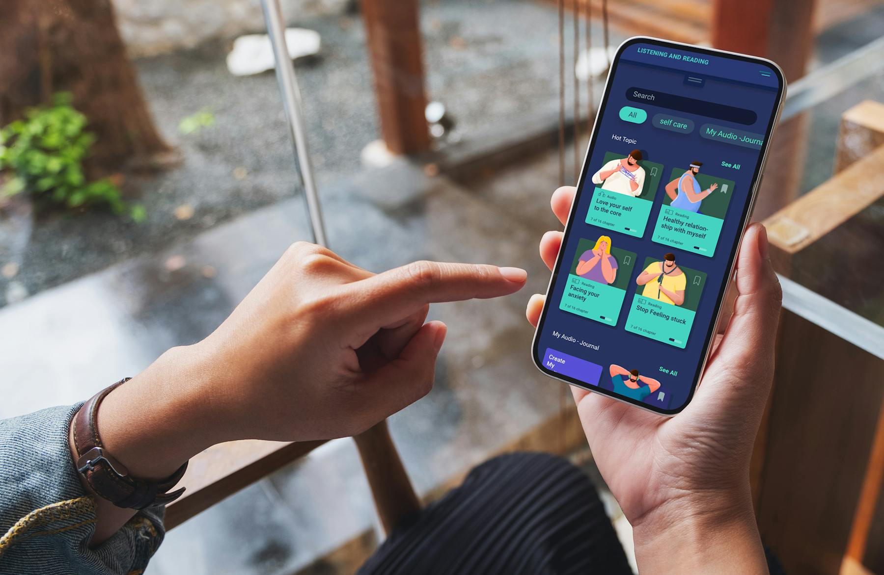 Person using the Belonging app on their smartphone