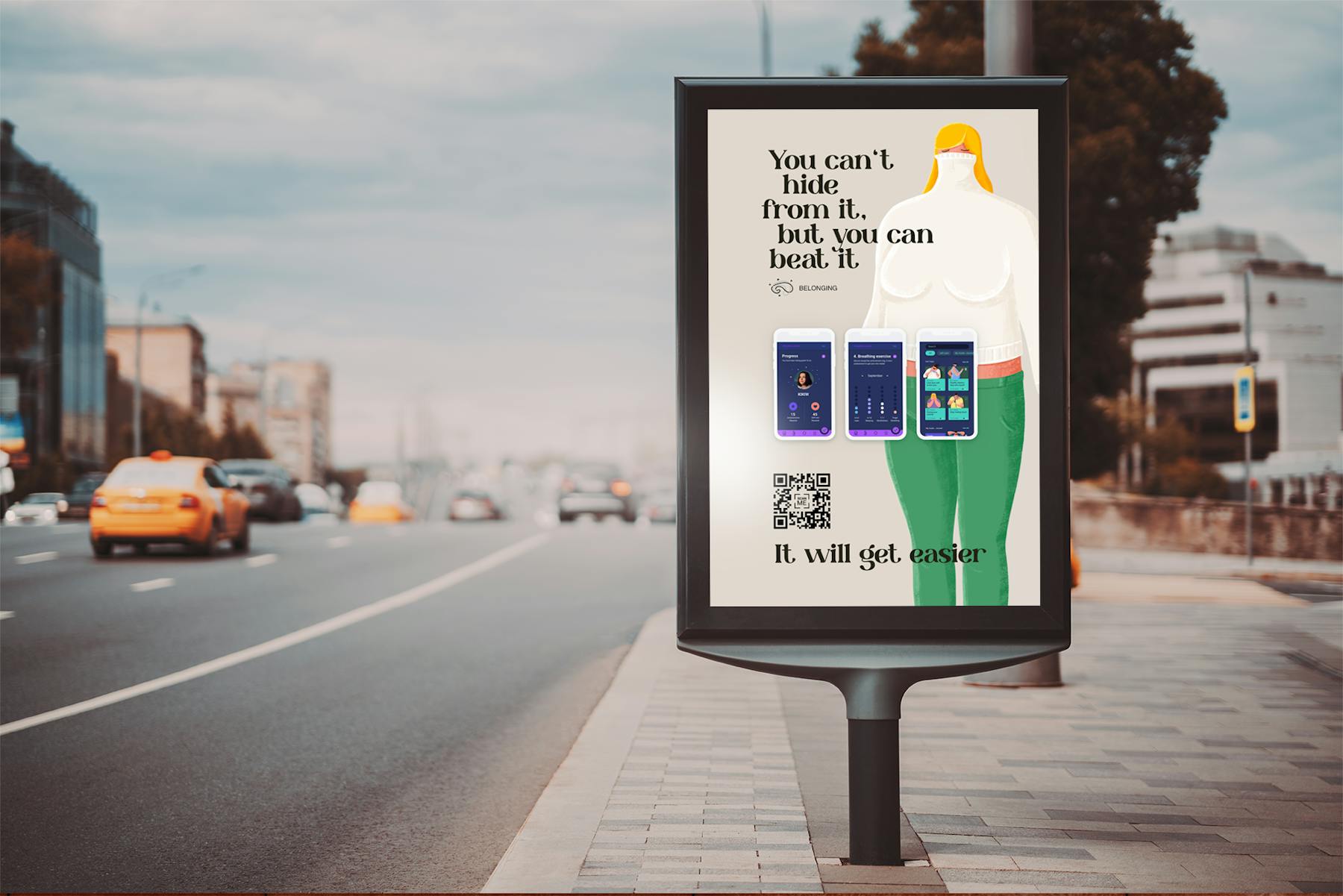 Street advertisement for the Belonging app