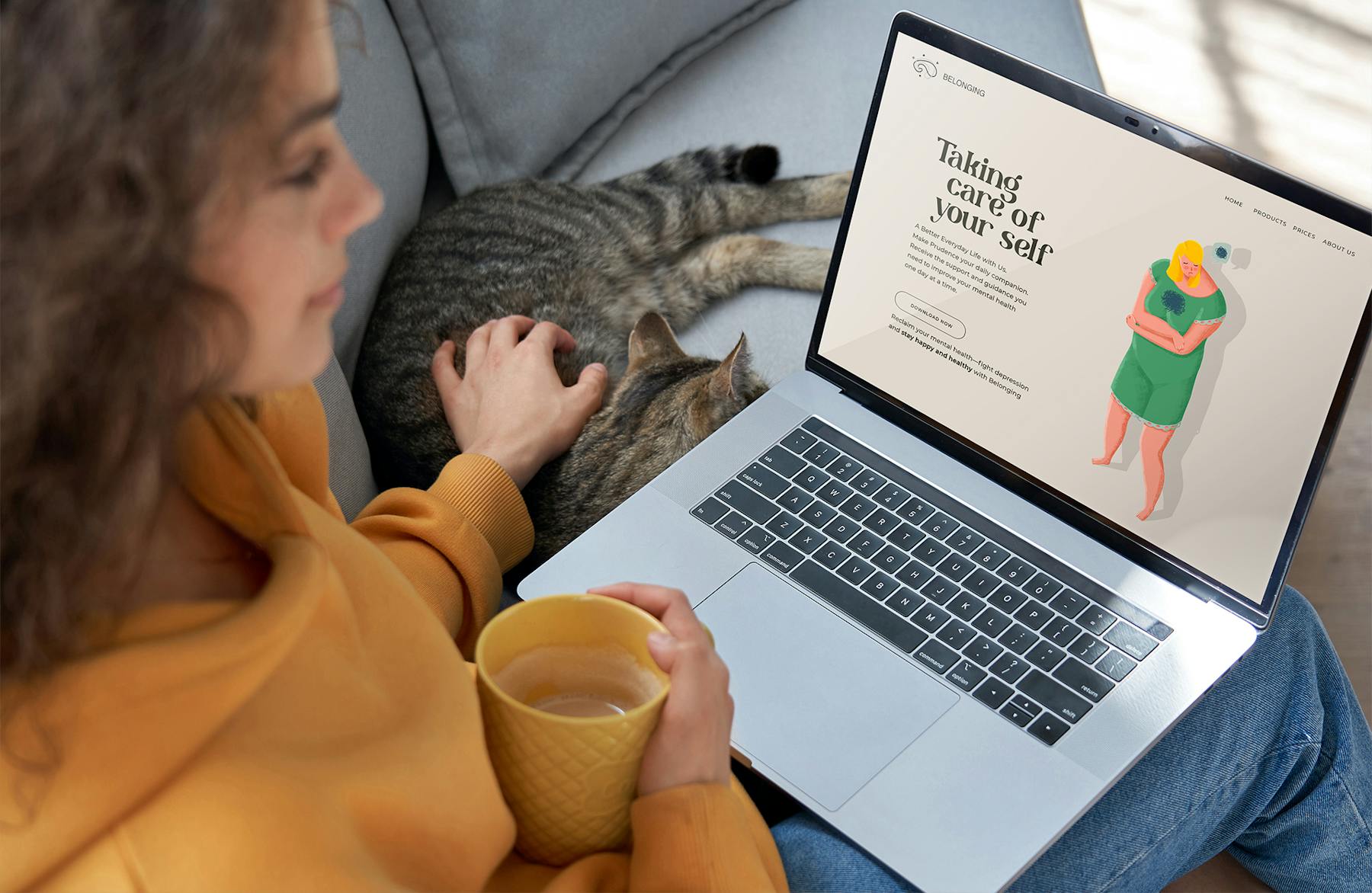 Woman using the Belonging app on her laptop