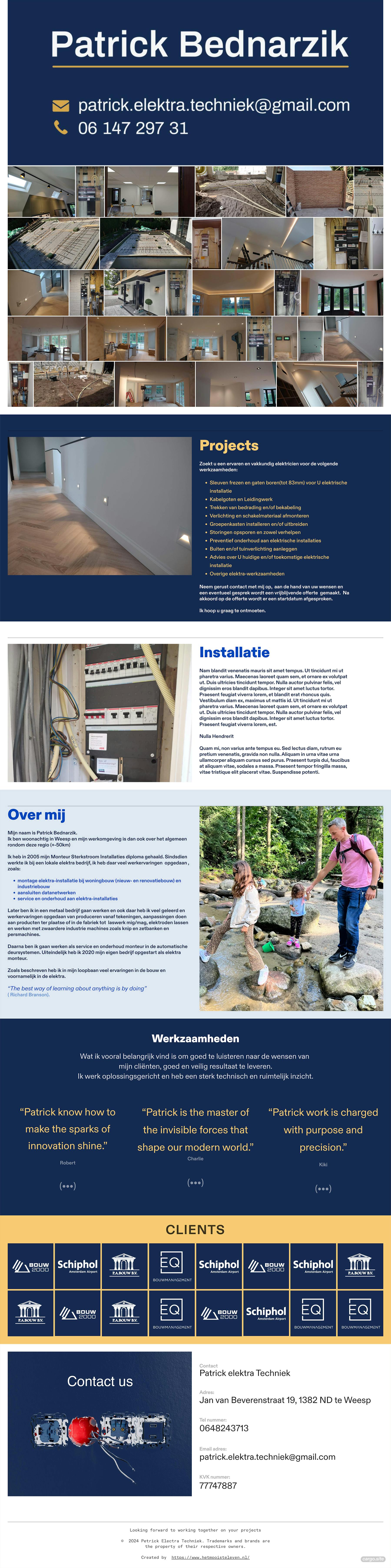 Patrick is an accomplished electrician. I designed a website for him to showcase his exceptional work, expertise, and professional excellence.