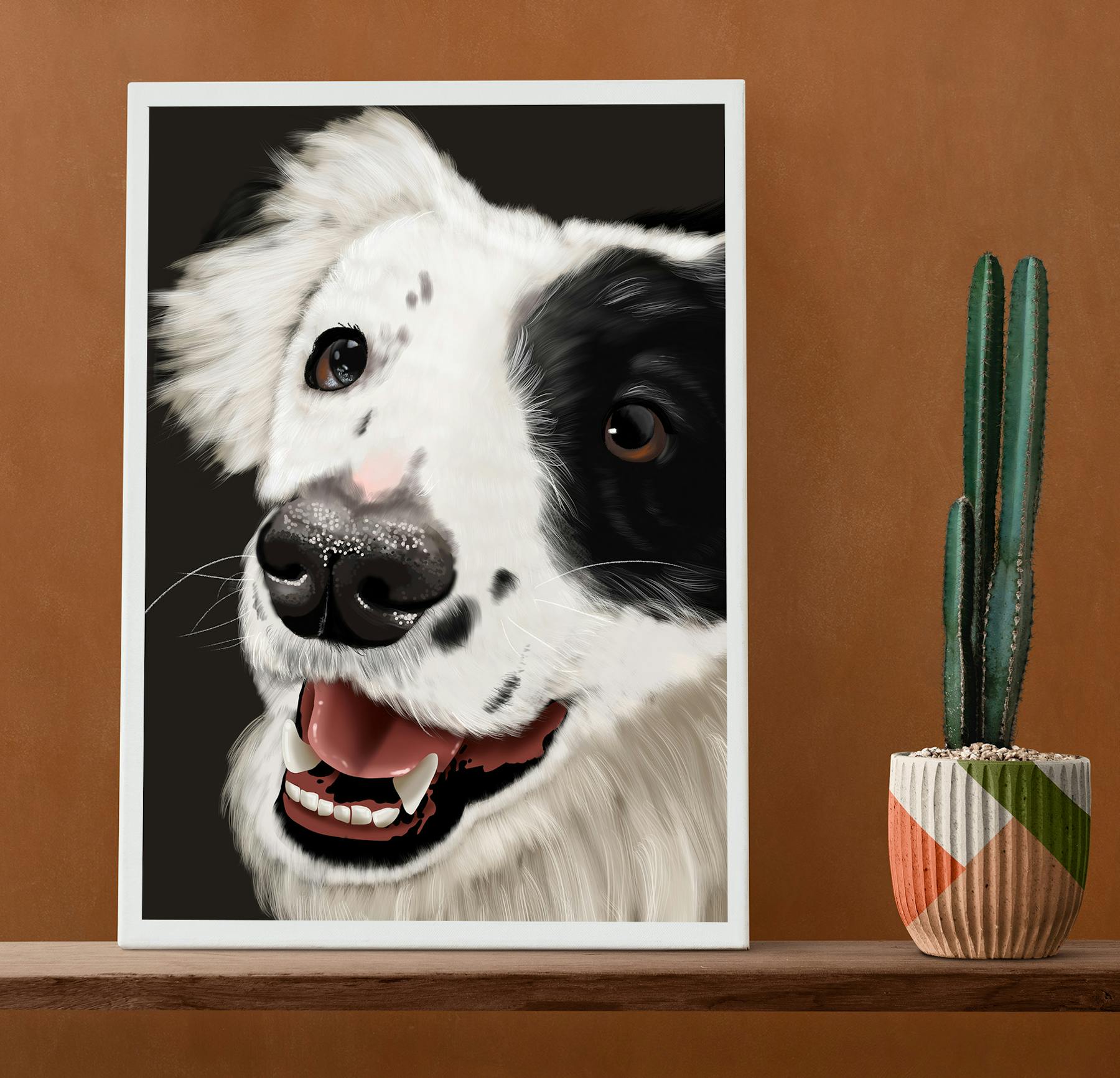 I am painting a portrait of my precious dog Milly, who has passed away. I truly miss the way she used to gaze at me with her puppy eyes. That's why I have decided to capture her memory through a heartfelt drawing.