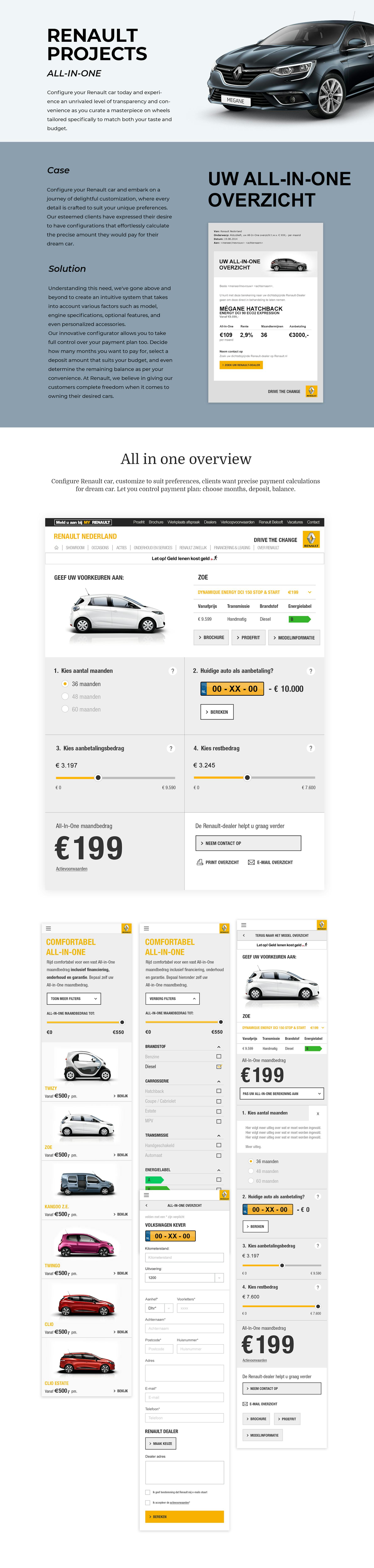 Configure Renault car, customize to suit preferences, clients want precise payment calculations for dream car. Let you control payment plan: choose months, deposit, balance.