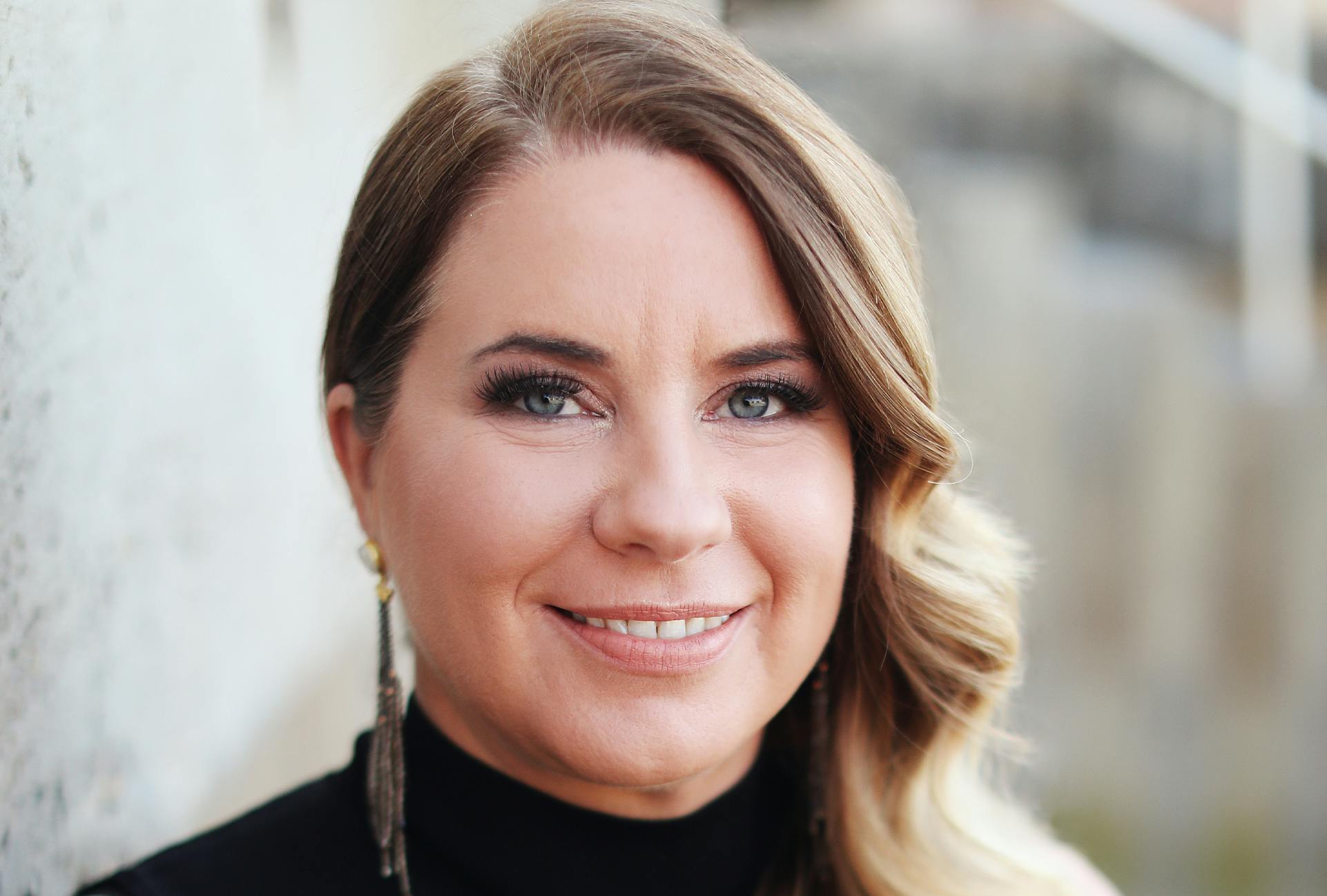 Closeup of Woman Wearing a Black Turtleneck