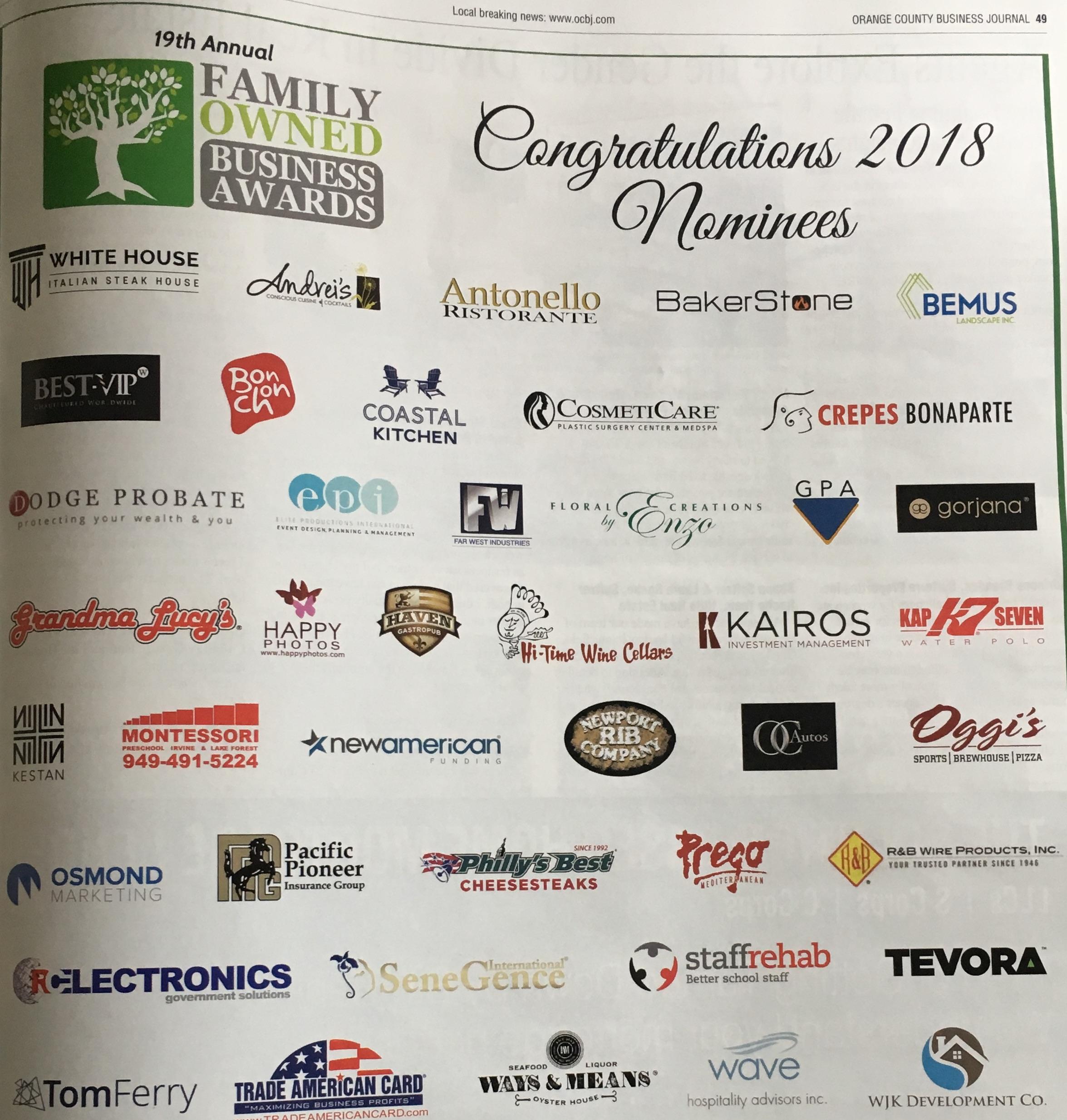 Orange County Business Journal Family Owned Business Awards 