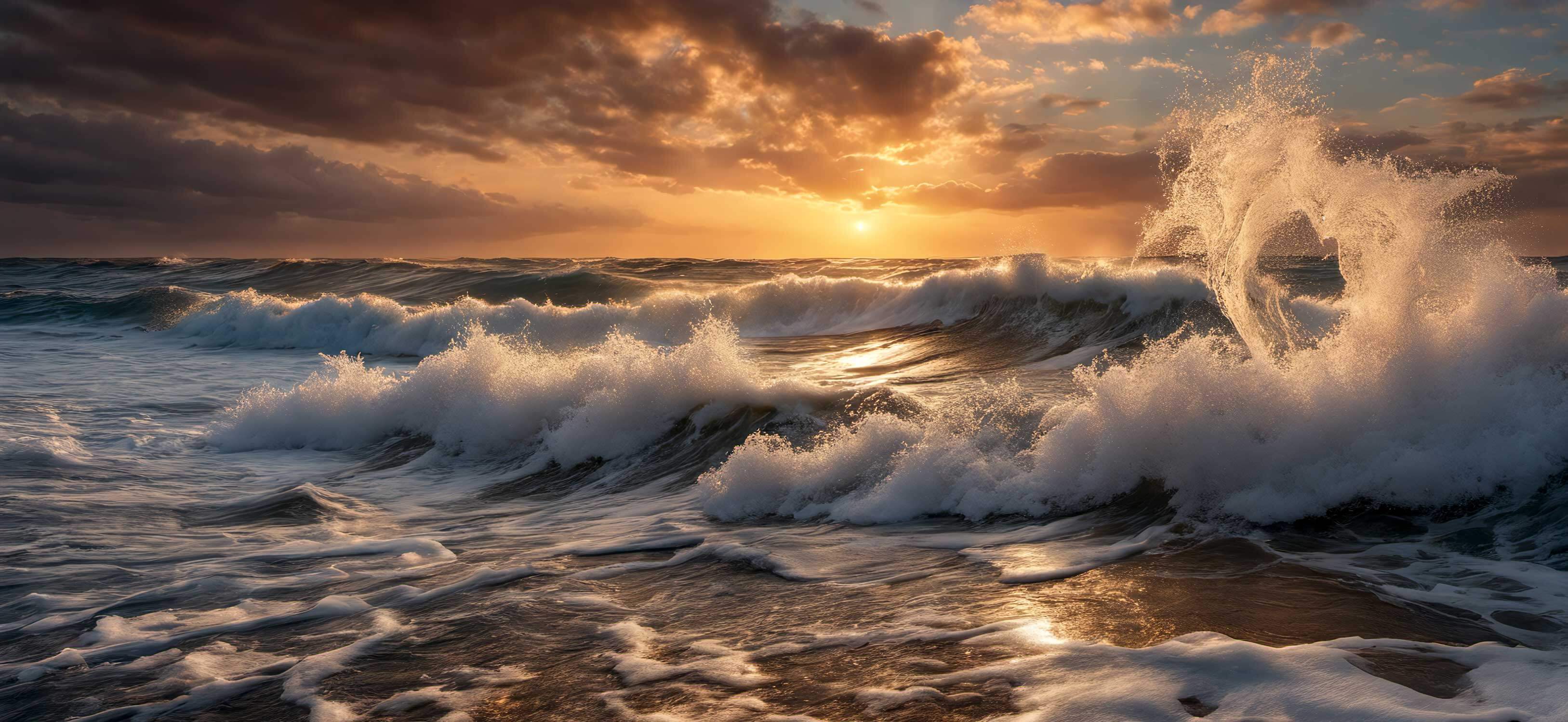 sunset over waves at beach