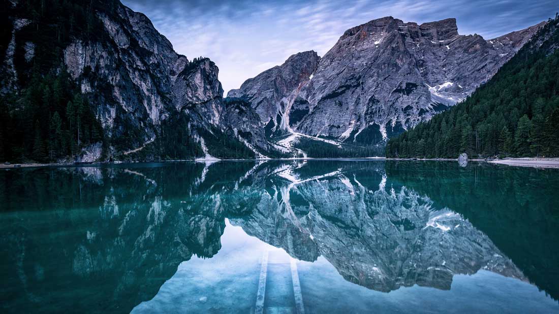 mountains reflected in lake