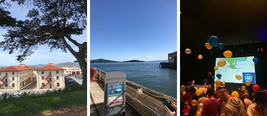 På den östra sidan av Fort mason där konferensen höll till kunde man se Alcatraz och på den västra Golden Gate bridge. Starten av konferensen firades in med musik och ballonger